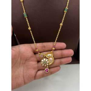 <b>Indian</b> Ethnic Artificial <b>Jewellery</b>-Nita Chorski Delicate Semi Long Gold Plated Bridal Necklace <b>Set</b> - Product Image 2