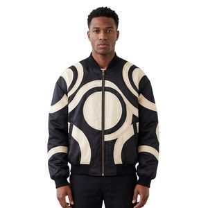 Blousons Bomber Homme Personnalisés en Polyester Gaufré Floral avec Fermeture Éclair sur le Devant, Couleur Rose Poudré, Poignets Côtelés - Product Image 3