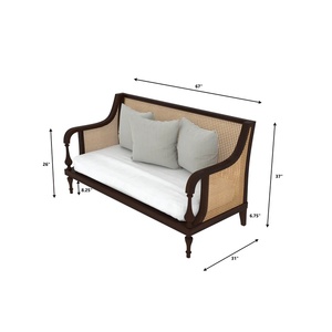 Sofá Aiko Hecho de Madera de Caoba Sólida de Alta Calidad con Tejido de Ratán y Cojín para Uso en Sala de Estar. - Product Image 5
