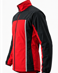 Men's <b>Red</b> Black Color Blocking Windproof Quick Dry Breathable Streetwear Windbreaker <b>Jacket</b> <b>Hooded</b> Zipper Closure - Product Image 1