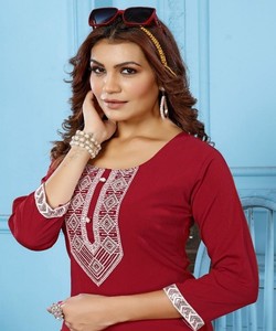 Fancy Rinkal Cotton Embroidery Work <b>Top</b> Pant Set Women Ethnic <b>Wedding</b> Outfit 85233 Salasar Goldy Vol-1 red - Product Image 3