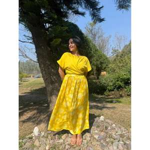 Women Yellow Printed Long <b>Skirt</b> Set Short Sleeve Top With Maxi <b>Skirt</b> Casual Summer Ladies Outfit - Product Image 1