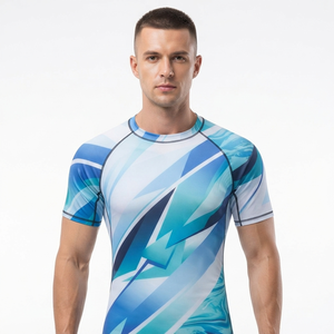 Chemise de sport à manches courtes pour homme, imprimé abstrait bleu, séchage rapide, polyester - Product Image 1