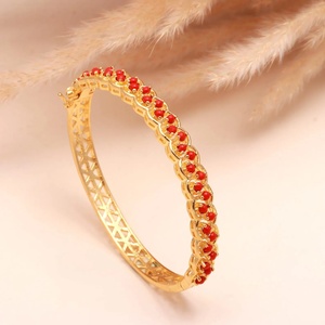 22K Gold Plated Coral Stone <b>Bangle</b> <b>Bracelet</b> Women's Classic Geometric Design Everyday Wear Jewelry Adjustable - Product Image 2