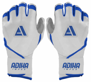 ถุงมือเบสบอลหนัง Adiha impex สีขาวและสีน้ำเงิน ปิดด้วยแถบตีนตุ๊กแก สำหรับผู้ใหญ่ ทั้งชายและหญิง ใช้สำหรับฝึกซ้อม - Product Image 1