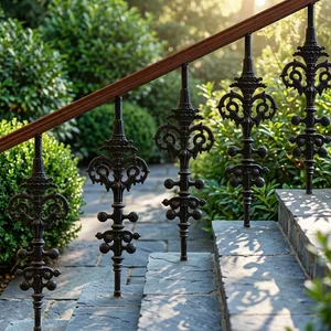 Elegant Wrought Iron Stair Balusters Classic Decorative Metal Spindles Replacement <b>Kit</b> For Indoor <b>Staircase</b> Handrail Support - Product Image 4