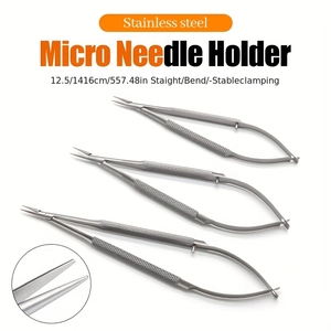 Porte-aiguille micro-précis en acier inoxydable 12,5/14,16 cm, droit ou courbé, instrument chirurgical à fixation stable - Product Image 1