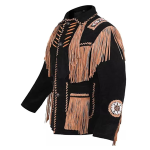 Vintage <b>Suede</b> Western <b>Jacket</b> Beaded Fringe Cowboy Coat Embroidery Vintage Style Turn down Collar Regular Fit Autumn Wear - Product Image 3