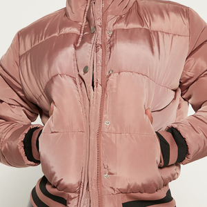 Nueva Chaqueta Bomber Acolchada Rosa para Mujer, Cuello Alto, Manga Larga, Cierre Completo, Chaqueta Corta de Invierno, Relleno de Poliéster - Product Image 3