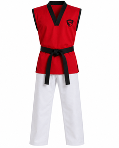 Uniforme de Taekwondo Transpirable de Algodón Rojo Internacional Dumela, Cinturón Negro con Logotipo, Ropa de Artes Marciales Unisex para Entrenamiento, Cintura Alta - Product Image 1