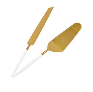 Ensemble couteau à gâteau et serveur en acier inoxydable en métal doré fait à la main de haute qualité couverts les plus vendus pour les mariages - Product Image 1