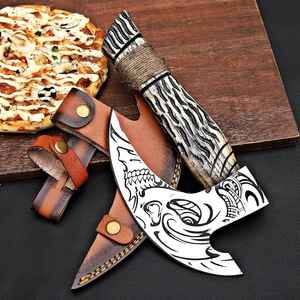 Couteau à pizza Viking en acier haute teneur en carbone de qualité industrielle, fait main, avec étui en cuir fin, forgé à la main - Product Image 1