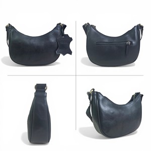 Women Genuine Leather Durable Single Zipper <b>Small</b> Crescent Crossbody <b>Bag</b> Minimalist Half Moon Shoulder Handbag for Travel <b>Black</b> - Product Image 5