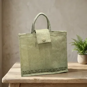 Most Demanded Flap Jute Shopping <b>Bag</b> Woven Carry Tote Rope Handle <b>Reusable</b> <b>Bag</b> for Grocery Shopping Travel and Daily Use - Product Image 2