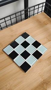 Ensemble de dessous-de-verre en mosaïque de verre à motif damier carré, protection de table, tapis de surface résistant à la chaleur, support pour boissons, pour verrerie - Product Image 4