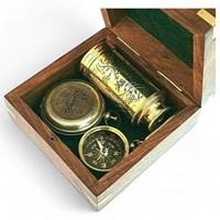 Télescope Nautique Antique Fait Main en Laiton Poli, Loupe 3x, Coffret en Bois, Style Steampunk, Vaisselle Marine