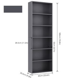 Étagère à livres grise à 6 niveaux, 70,8 pouces de hauteur, bibliothèque autoportante en bois pour bureau, salon, salle de sport et utilisation en extérieur - Product Image 2