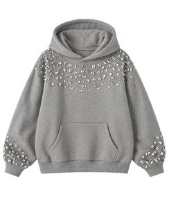 Women Oversized <b>Rhinestone</b> Hoodie Casual Pullover Sweatshirt Long Sleeve With Pocket Fashion Hooded <b>Top</b> - Product Image 4