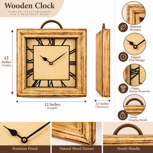 Reloj de Pared Cuadrado de Madera Estilo Art Deco Hecho a Mano con Agujas de Cuarzo, Reloj Decorativo Vintage con Números Romanos para Sala de Estar o Bodas - Product Image 5
