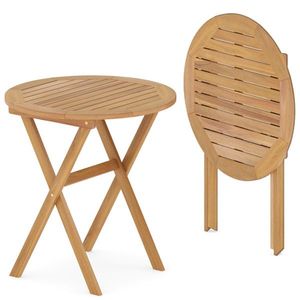 Solid Acacia Wood Foldable Round <b>Side</b> Table 26\" X 27\" 180 LBS Weight Capacity Patio End Table - Product Image 1