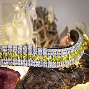 Meilleure vente, bande de sourcils de cheval en cuir de buffle noir sur mesure décorée avec des cristaux de luxe jaunes et brillants - Product Image 1