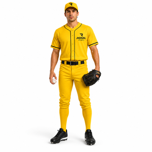 Uniforme de Béisbol Unisex Amarillo RONAL SPORTS, Manga Corta, Cierre de Hebilla, Transpirable, 100% Poliéster, para Todas las Temporadas, Adulto, Corte Holgado - Product Image 3