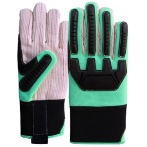 Gants de mécanicien à doigts entiers, doublure en coton, antidérapants, pour usage extérieur, unisexes, toutes saisons, fermeture à boucle et crochets, vert noir - Product Image 1