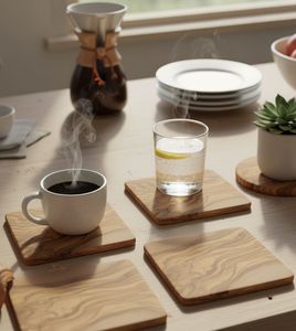 Rustic Natural Wooden Coaster Design For Beverage Glasses Cups Dining Room Table Surface Protection - Product Image 4