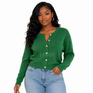 Suéter de Punto Acrílico Verde con Cuello en V de la Hermandad HMR, Cálido, Transpirable y Elegante - Product Image 1