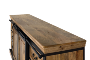 Buffet de rangement minimaliste industriel moderne en bois de manguier massif avec structure en fer noir pour la maison - Product Image 6