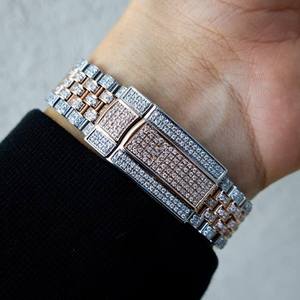 Montre pour homme de luxe RoseTone 46 mm en acier inoxydable, cadran entièrement serti de diamants, style HipHop, mouvement à quartz, montre à aiguilles, diamant Moissanite - Product Image 6