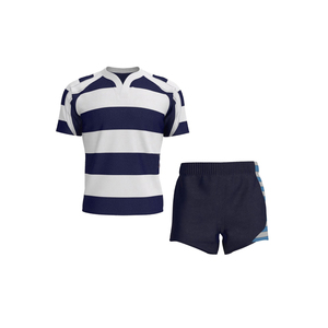 Custom Men's Rugby Uniform Stripe Sports Jersey Short Set Breathable Moisture Wicking Teamwear 100% Polyester Front Logo 6XL - Product Image 3