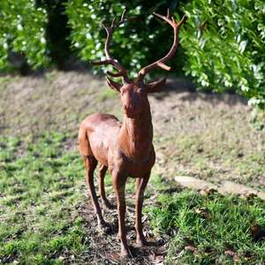 Decoración Navideña, Estatua de Ciervo con Astas, Artículos de Jardín, Escultura de Reno Hecha a Mano, Acabado Oxidado - Product Image 2