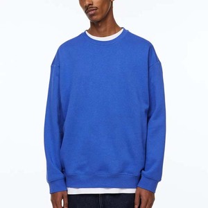 Sudadera con Capucha Azul Lisa Oversize para Hombre, Manga Larga, Transpirable, Cuello Redondo, de Algodón, Básica - Product Image 1