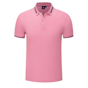 เสื้อเชิ้ตผู้ชายสีชมพู แขนสั้น ผ้าปิเก้ โพลีเอสเตอร์ กันยับ ระบายอากาศได้ดี สวมใส่สบาย ทรงปกติ สีพื้น ดีไซน์ถัก ติดกระดุม - Product Image 1