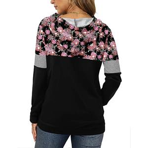 เสื้อสเวตเตอร์มีฮู้ดพิมพ์ลายดอกไม้สำหรับผู้หญิงแขนยาวผ้าฝ้ายถักสวมใส่สบายๆในฤดูใบไม้ร่วงพร้อมกระเป๋า - Product Image 2