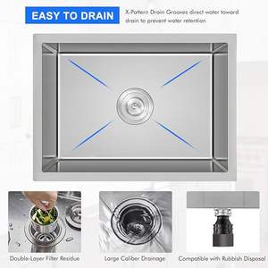 Technologie insonorisée anti-rayures en acier inoxydable faite à la main à un seul bol contemporain THCSS-0295 pour les cuisines - Product Image 6