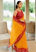 Sarees Tradicionales KV para Bodas y Fiestas, de Rayón Estampado Bandhani Georgette, Sin Arrugas, Reversibles y de Secado Rápido