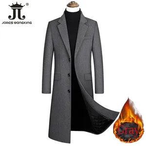 Manteau long en laine pour homme, couleur unie classique noir gris, épais et chaud, boutique automne-hiver 2024 - Product Image 2