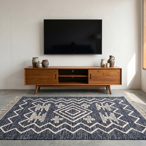 Textured Handwoven Jute <b>Rug</b> Navy Blue Ivory Geometric <b>Tribal</b> Pattern Area Carpet for Living Room Bedroom Modern Home Decor - Product Image 3