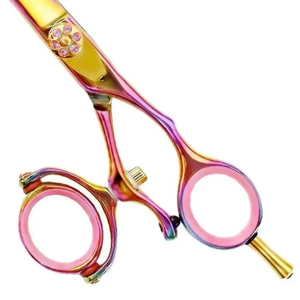 Ciseaux de coiffure professionnels en acier de 5,5 pouces, à double rotation, bord convexe, dorés arc-en-ciel, design tendance, instruments de beauté - Product Image 4