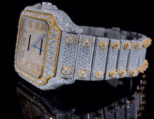 Montre-bracelet de luxe incrustée de diamants, ton or et argent, avec cadran rectangulaire à chiffres romains – Bijou élégant et distinctif - Product Image 1