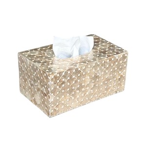 Boîte à mouchoirs rectangulaire haut de gamme en nacre, support en bois fait main avec incrustation de coquillages pour la décoration intérieure - Product Image 2