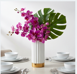 Jarrón cilíndrico de cerámica blanca con base dorada, moderno, para decoración del hogar, mesas de boda o regalos. - Product Image 6