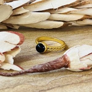 Unique Design Black Onyx <b>Ring</b> 18k Gold Plated Brass minimal <b>Dainty</b> <b>Ring</b> Wheat Texture Wholesale <b>Ring</b> For Women Thine Band <b>Ring</b> - Product Image 3