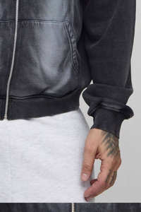 New Trendy Design Custom Tall Oversized Boxy Spray Wash Zip Through Hoodie Breathable Cotton Blended Streetwear Hoodie for <b>Men</b> - Product Image 2