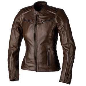 Chaqueta de Motocicleta de Cuero Genuino para Mujer, Manga Larga, Cuello Alto, Cierre de Cremallera, Resistente al Viento, Color Negro Sólido, Estilo Motero - Product Image 4