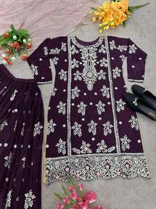 Presentamos un Nuevo Traje de Diseñador de Alta Calidad para las 4 Estaciones, con Top, Pantalón y Dupatta, con Bordado Intenso, Vestido Tradicional - Product Image 3