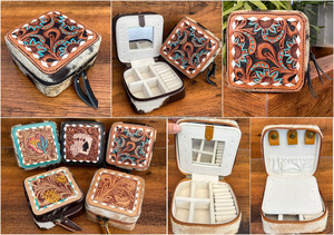 Mini boîte à bijoux en cuir de vachette de voyage vente en gros Portable bague boucle d'oreille collier organisateur de stockage personnalisé usiné à la main petite boîte à bijoux - Product Image 3