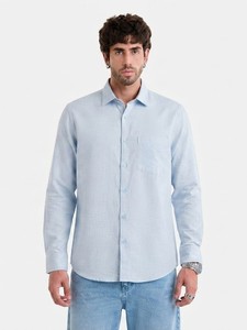 เสื้อเชิ้ตแขนยาวสีฟ้าพาสเทลสำหรับผู้ชาย ยี่ห้อ Enovate ผ้าทอระบายอากาศได้ดี เหมาะสำหรับฤดูร้อน สีเบจ ผ้าลินิน เย็บแบบไร้ตะเข็บ - Product Image 1